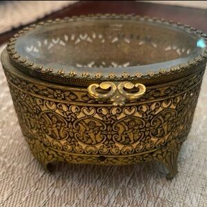 Vintage Antique French brass filigree Jewelry Box